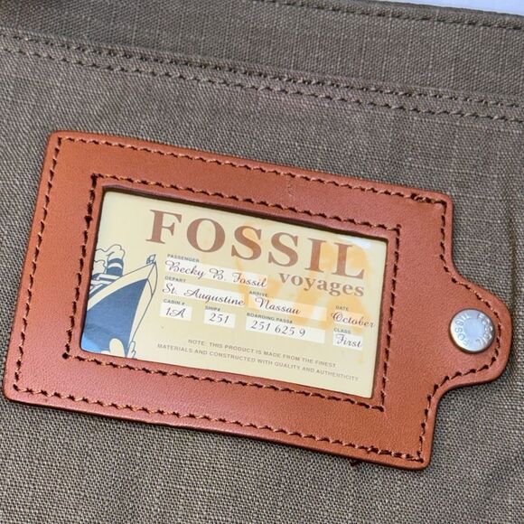 Vintage Fossil Voyages Crossbody Bag Ripstop Khaki Green Canvas Map Liner Y2K - Picture 3 of 13